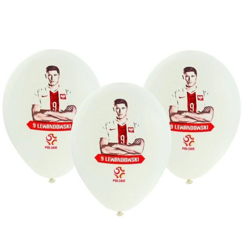 Lateksowe klasyczne Balony białe z nadrukiem licencyjnym PZPN - piłkarze/ 5 szt.