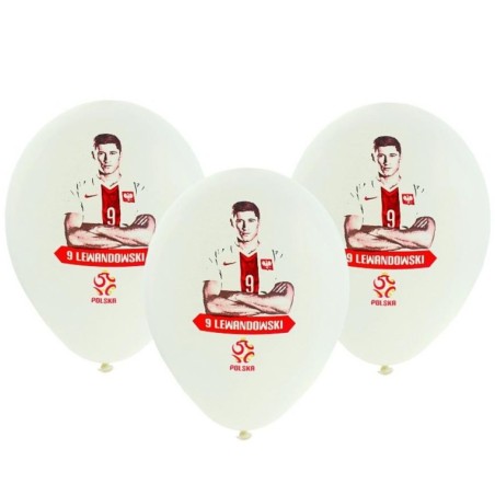 Lateksowe klasyczne Balony białe z nadrukiem licencyjnym PZPN - piłkarze/ 5 szt.