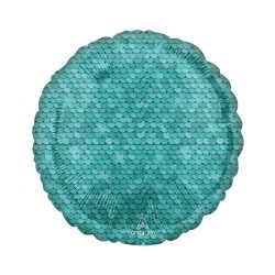 Foliowe niebieskie balony okrągły z cekinami, 18” - 46 cm. 1 szt.