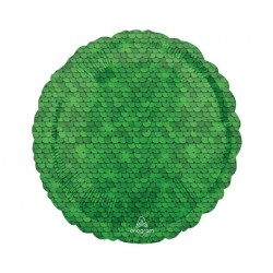Foliowe Balony zielony z cekinami. 18"- 46 cm / 1 szt. (zapakowany)