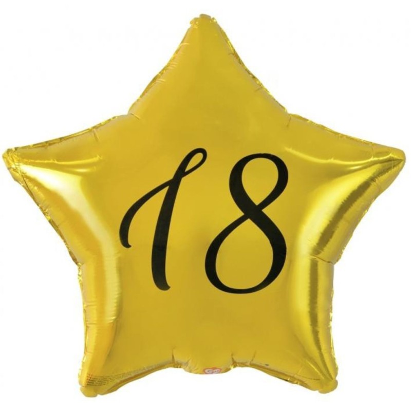 Balon foliowy złoty z nadrukiem "18", 19"- 48 cm /1szt