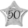 Balon foliowy srebrny w kształcie gwiazdy z nadrukiem "50", 19"- 48 cm /1szt