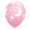 Lateksowe Balony różowy z nadru. Księżyc i gwiazdki 11" - 28 cm / 6 szt.