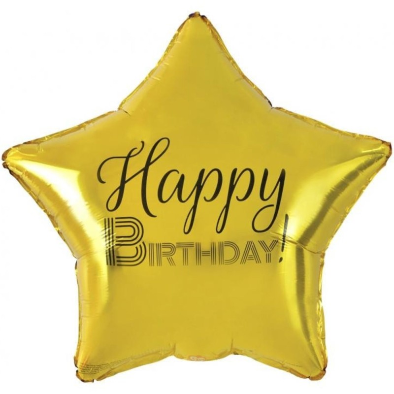 Balon foliowy złoty z nadrukiem "Happy Birthday", 19"- 48 cm /1szt