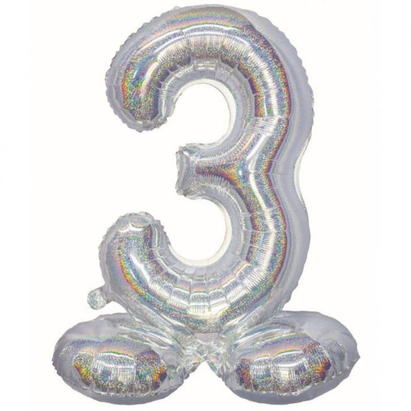 Balon foliowy srebrna stojąca "cyfra 3", 28"- 72 cm /1szt