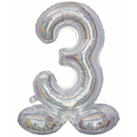 Balon foliowy srebrna stojąca "cyfra 3", 28"- 72 cm /1szt
