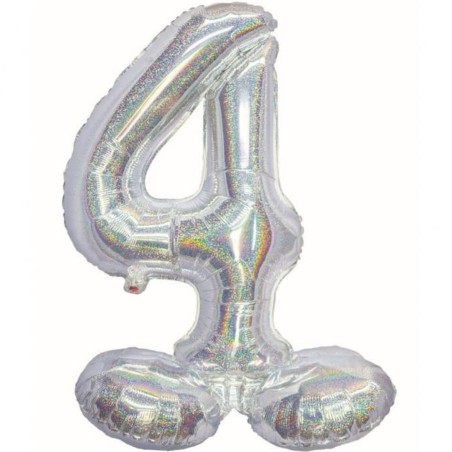 Balon foliowy srebrna stojąca "cyfra 4", 28"- 72 cm /1szt