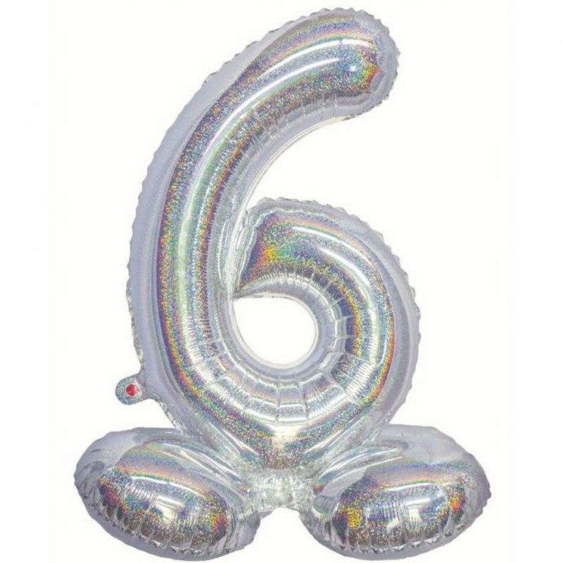 Balon foliowy srebrna stojąca "cyfra 6", 28"- 72 cm /1szt