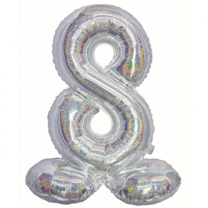 Balon foliowy srebrna stojąca "cyfra 8", 28"- 72 cm /1szt