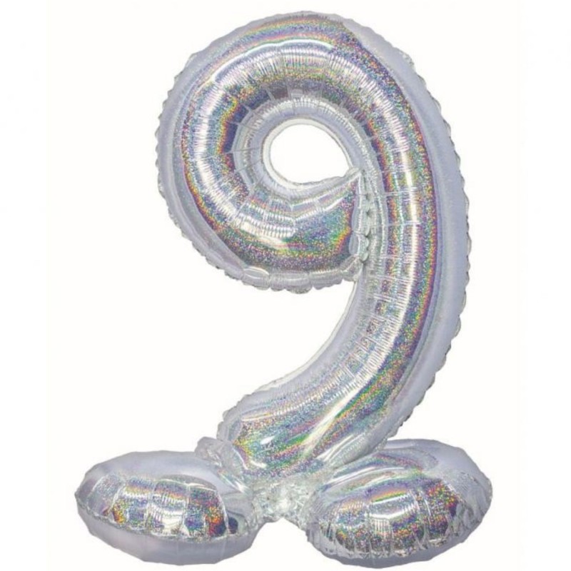 Balon foliowy srebrna stojąca "cyfra 9", 28"- 72 cm /1szt