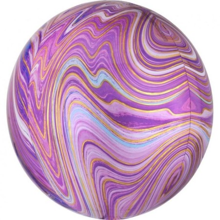 Foliowe fioletowe balony w kształcie kuli marblez, 16” - 40 cm. 1 szt.