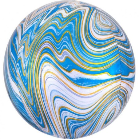 Foliowe niebieskie balony w kształcie kuli marblez, 16” - 40 cm. 1 szt.