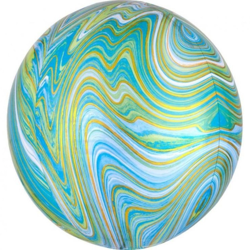 Foliowe zielone balony w kształcie kuli marblez, 16” - 40 cm. 1 szt.