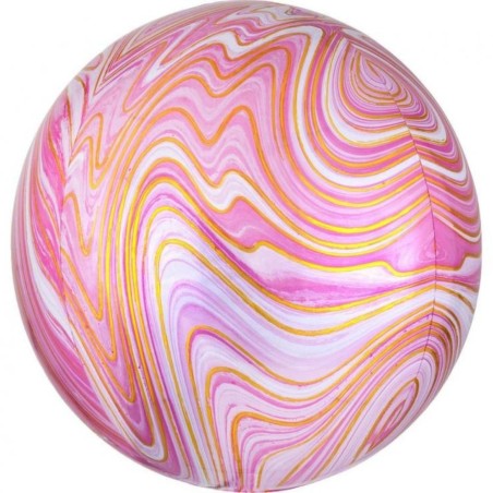 Foliowe różowe balony w kształcie kuli marblez, 16” - 40 cm. 1 szt.