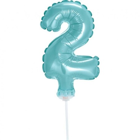 Balon foliowy niebieski na patyku "cyfra 2", 13"- 33 cm /1szt