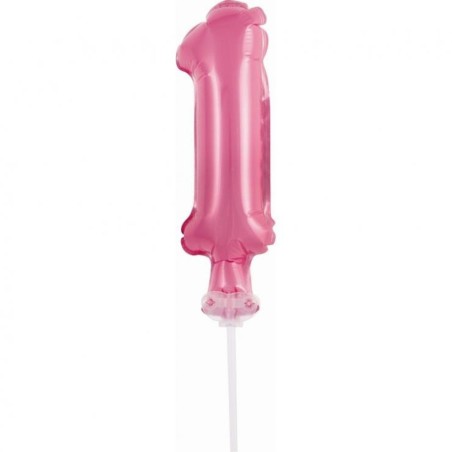 Balon foliowy różowy na patyku "cyfra 1", 13"- 33 cm /1szt