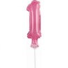Balon foliowy różowy na patyku "cyfra 1", 13"- 33 cm /1szt
