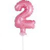 Balon foliowy różowy na patyku "cyfra 2", 13"- 33 cm /1szt