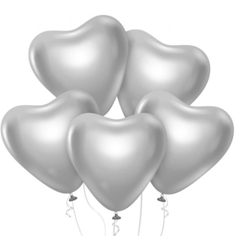 Lateksowe w kształcie serca Balony Beauty&Charm, platynowe srebrne 12"/ 6 szt.