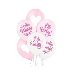 Lateksowe białe i różowe Balony na Baby Shover "Oh Baby" Girl 1C2S, 6 szt.