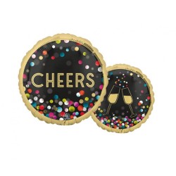Foliowe Balony kolorowe z napis. "Cheers" (Kieliszki do szampana). 18" - 46 cm / 1 szt.