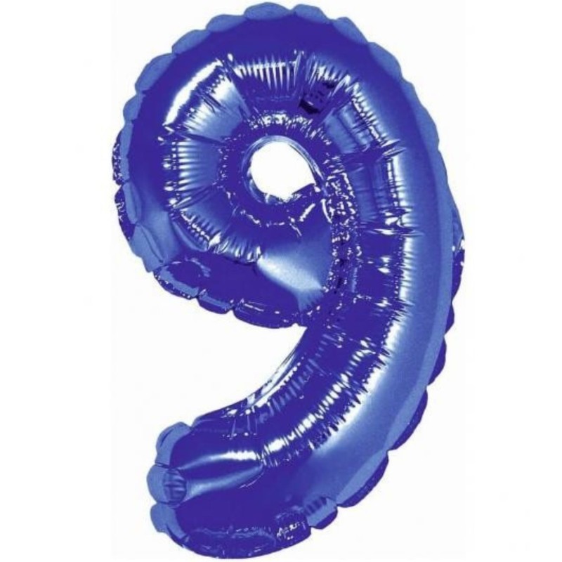 Balon foliowy niebieski "cyfra 9", 14"- 35 cm /1szt