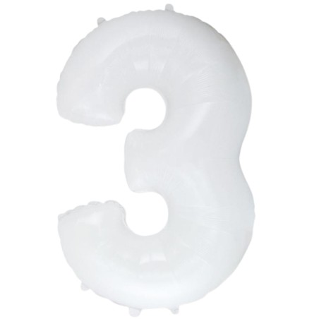 Balon foliowy biały "cyfra 3", 33,5"- 85 cm /1szt