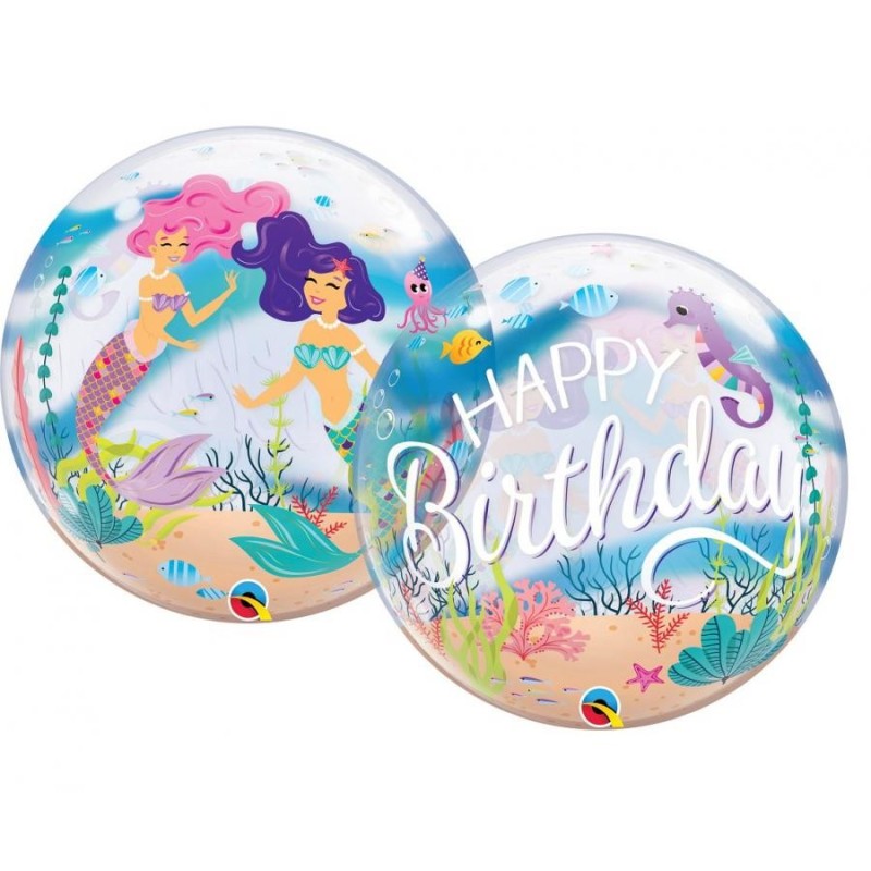 Balon foliowy 22" QL Bubble Poj. "Mermaid Birthday Party" Syrenki