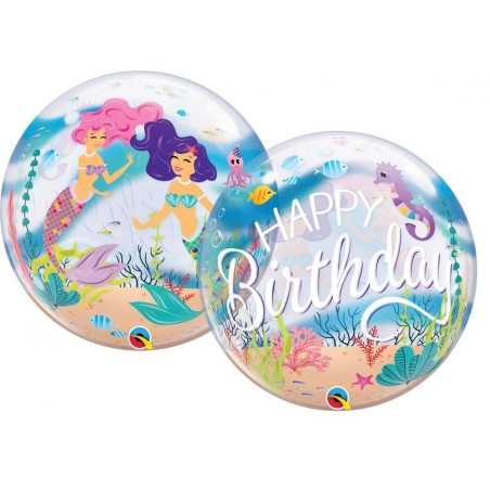 Balon foliowy 22" QL Bubble Poj. "Mermaid Birthday Party" Syrenki