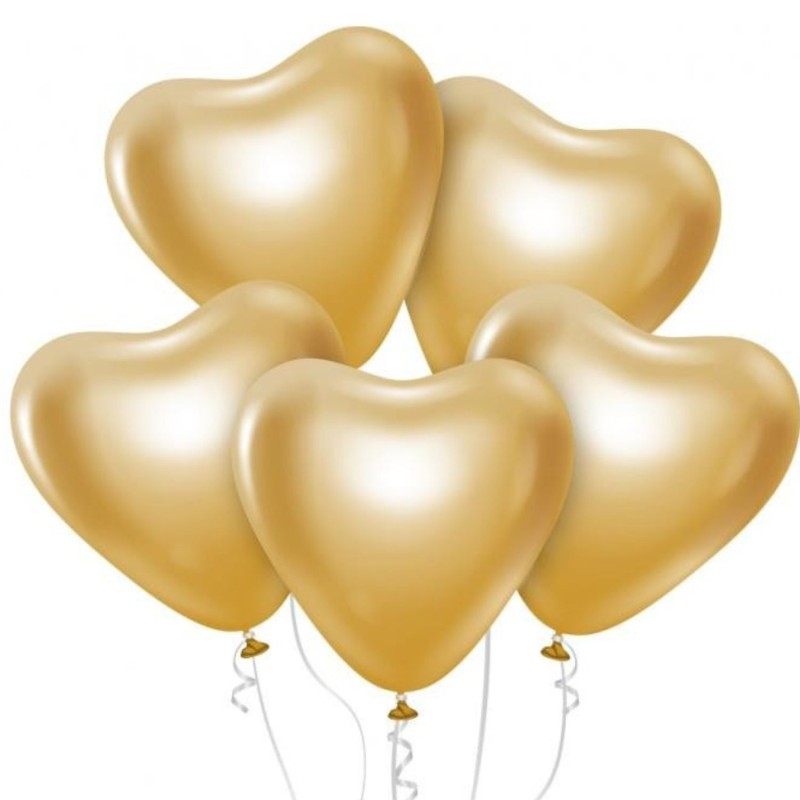 Lateksowe klasyczne Balony Beauty&Charm, platynowe złote serca 12"/ 6 szt. KK