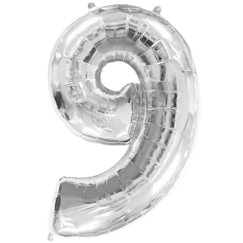 Balon foliowy srebrna "Cyfra 9", 33,5"- 85 cm / 1 szt