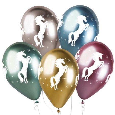 Lateksowe klasyczne Balony Shiny Premium Hel Jednorożec, 13"/ 5 szt.