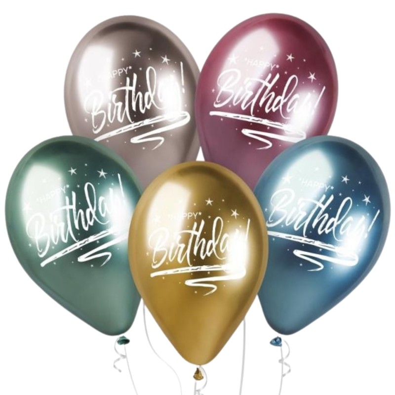 Lateksowe klasyczne Balony Shiny Premium Hel Happy Birthday, 13"/ 5 szt.