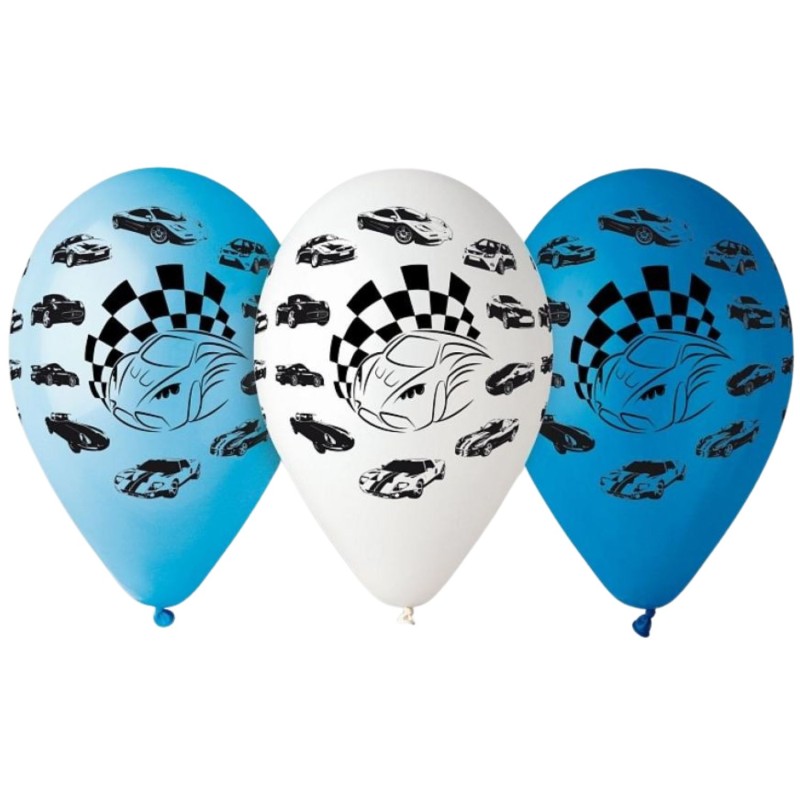 Lateksowe klasyczne niebieskie i białe Balony Premium Samochody 12" / 5 szt.