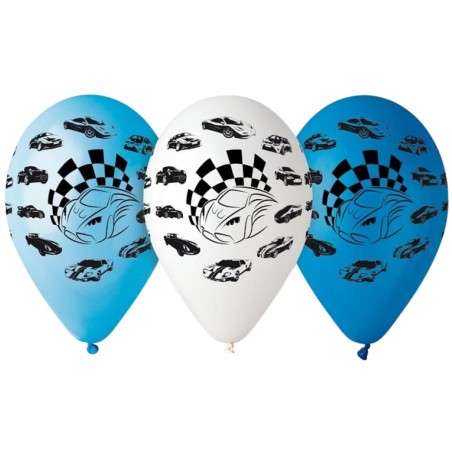 Lateksowe klasyczne niebieskie i białe Balony Premium Samochody 12" / 5 szt.