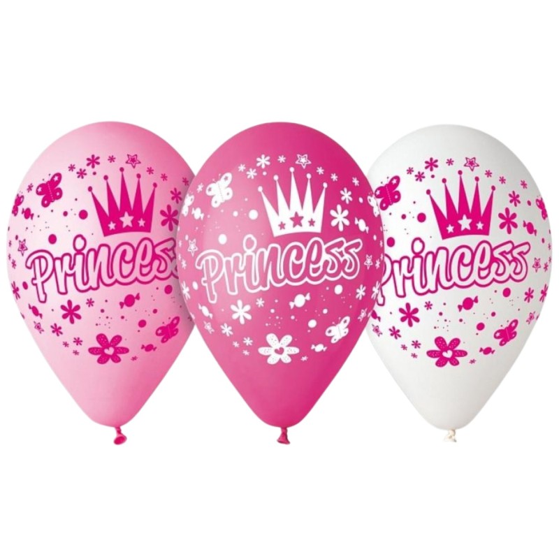 Lateksowe klasyczne różowe i białe Balony Premium Księżniczki, 12" / 5 szt.