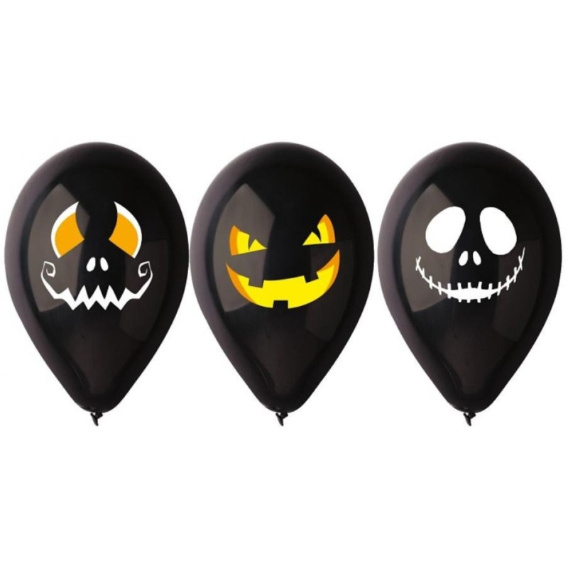 Lateksowe klasyczne czarne Balony Premium "Halloweenowe twarze", 12" / 3 szt.