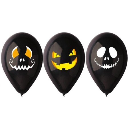 Lateksowe klasyczne czarne Balony Premium "Halloweenowe twarze", 12" / 3 szt.