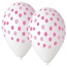 Lateksowe klasyczne białe Balony Premium Różowe Groszki, 12 cali/ 5 szt.