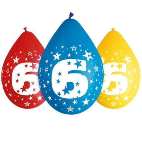 Lateksowe klasyczne Balony 12" z nadr. "6", pastel mix / 5 szt. (wiszące)