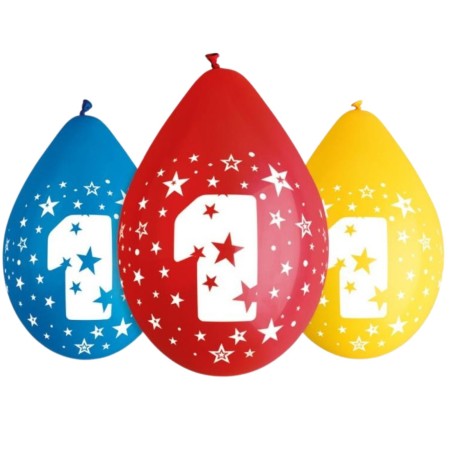 Lateksowe różnokolorowe  Balony 12" z nadr. "1", pastel mix / 5 szt. (wiszące)