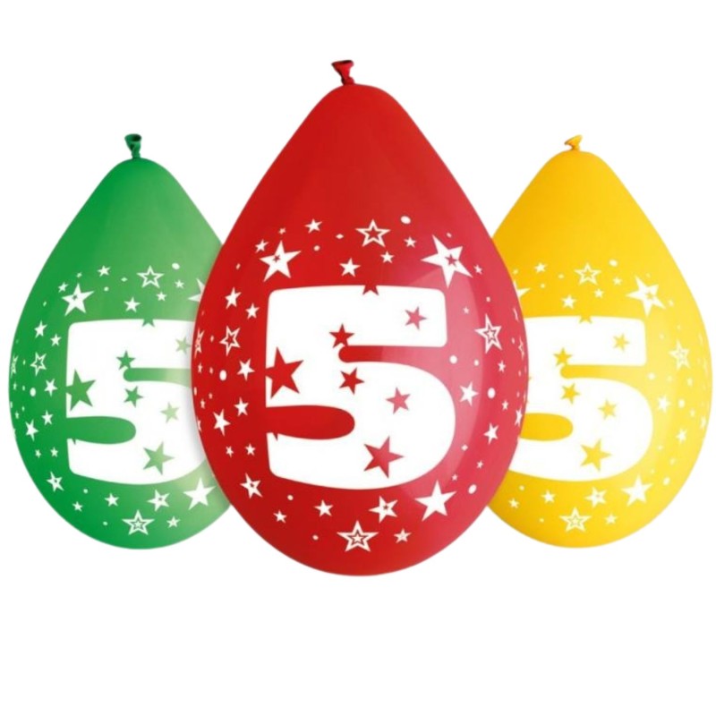 Lateksowe różnokolorowe Balony 12" z nadr. "5", pastel mix / 5 szt. (wiszące)