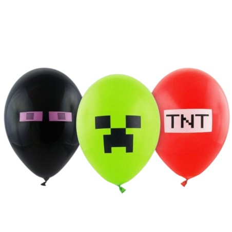 Lateksowe różnokolorowe Balony Premium M C Minecraft Klocki, 6 szt.