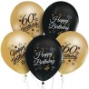 Lateksowe klasyczne Balony Beauty&Charm 12" z nadrukiem "60", złote i czarne, 5 szt.