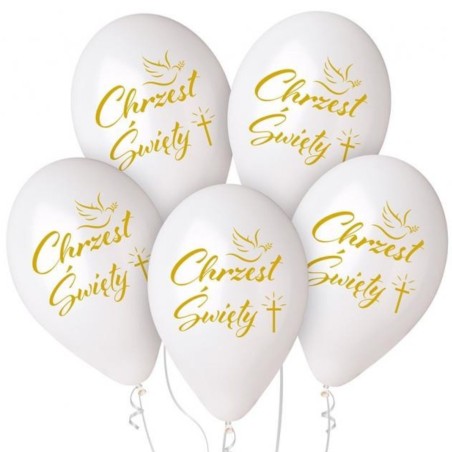 Lateksowe białe Balony Premium Hel Chrzest Św. (krzyż), 13"/ 5 szt.