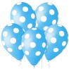Lateksowe klasyczne Balony Premium Grochy, błękitne, 12"/ 5 szt.