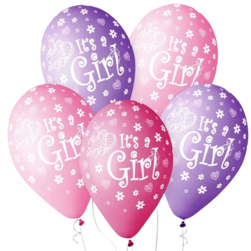 Lateksowe klasyczne fioletowe i różowe Balony Premium "Its a Girl", 12" / 5 szt.