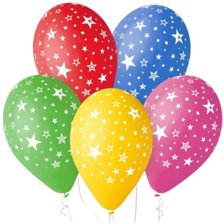 Lateksowe klasyczne wielokolorowe Balony Premium "Gwiazdki", 12"/ 5 szt.