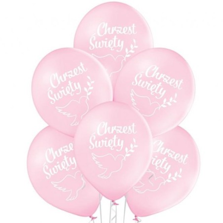 Lateksowe klasyczne różowe Balony D11 Chrzest Święty PA 004 1C2S, 6 szt.