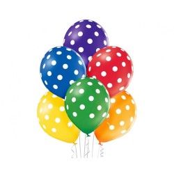 Lateksowe klasyczne wielokolorowe Balony w groszki D11 Polka Dots Mix 1C5S, 6 szt.